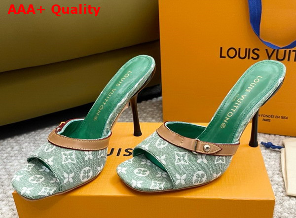 Louis Vuitton Neo Revival Mule in Green Monogram Denim and Natural Calf Leather Replica