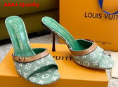 Louis Vuitton Neo Revival Mule in Green Monogram Denim and Natural Calf Leather Replica