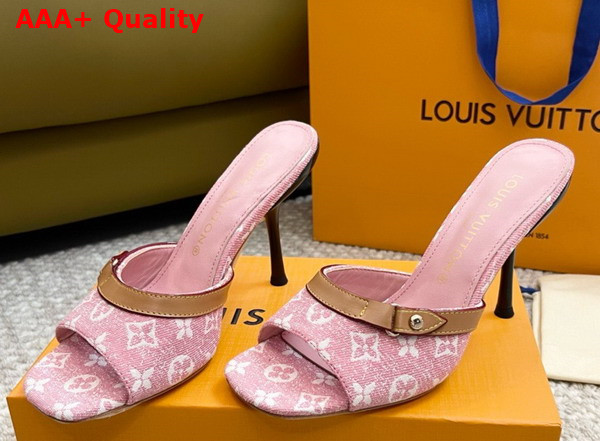 Louis Vuitton Neo Revival Mule in Pink Monogram Denim and Natural Calf Leather Replica