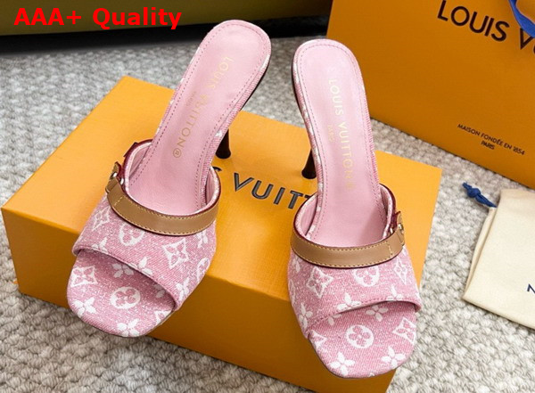 Louis Vuitton Neo Revival Mule in Pink Monogram Denim and Natural Calf Leather Replica