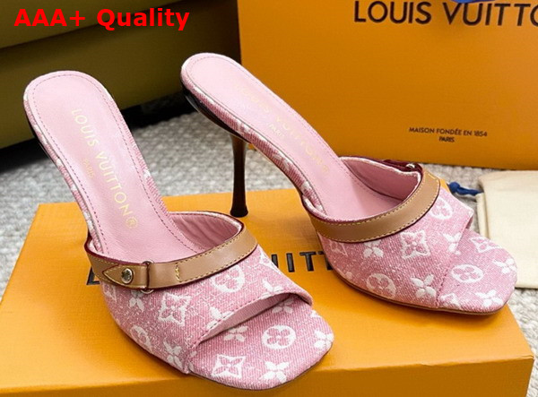 Louis Vuitton Neo Revival Mule in Pink Monogram Denim and Natural Calf Leather Replica