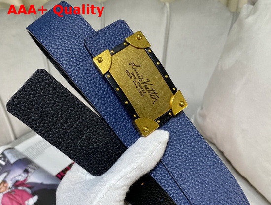 Louis Vuitton Neo Trunk 40mm Reversible Belt Blue and Black Grained Calfskin Replica