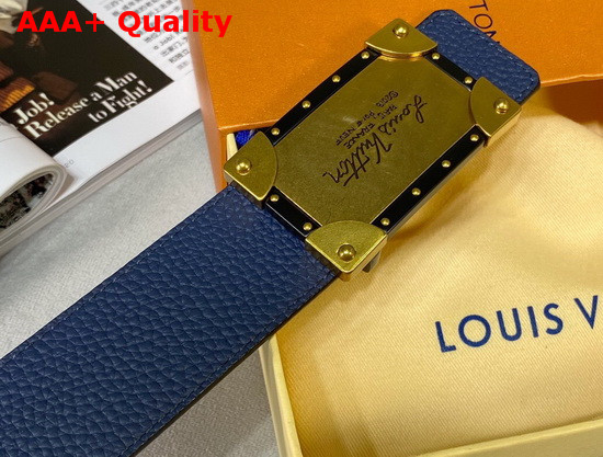 Louis Vuitton Neo Trunk 40mm Reversible Belt Blue and Black Grained Calfskin Replica