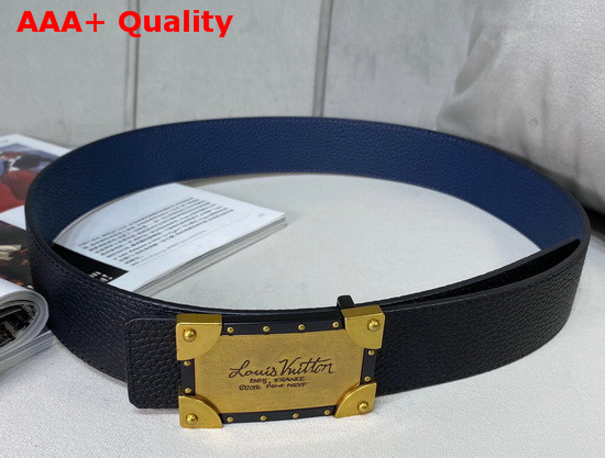 Louis Vuitton Neo Trunk 40mm Reversible Belt Blue and Black Grained Calfskin Replica