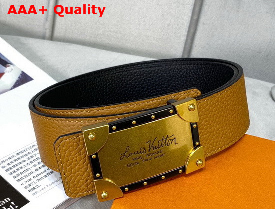 Louis Vuitton Neo Trunk 40mm Reversible Belt Tan and Black Grained Calfskin Replica