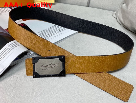 Louis Vuitton Neo Trunk 40mm Reversible Belt Tan and Black Grained Calfskin Replica