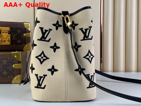 Louis Vuitton Neonoe MM Bucket Bag in Beige Noir Lotus Cotton M23080 Replica