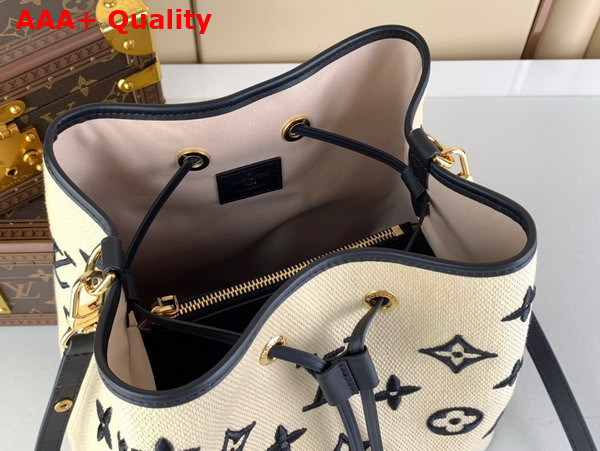 Louis Vuitton Neonoe MM Bucket Bag in Beige Noir Lotus Cotton M23080 Replica