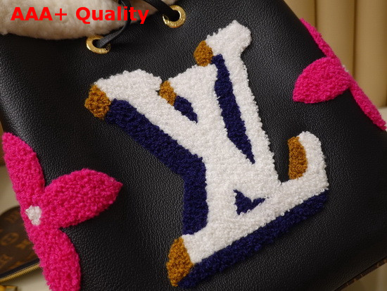 Louis Vuitton Neonoe MM Bucket Bag in Black Grained Leather and Cream Shearling M56963 Replica