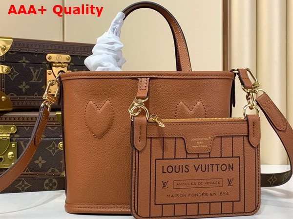 Louis Vuitton Neverfull Bandouliere Inside Out BB Tan Cowhide Leather and Monogram Coated Canvas Replica