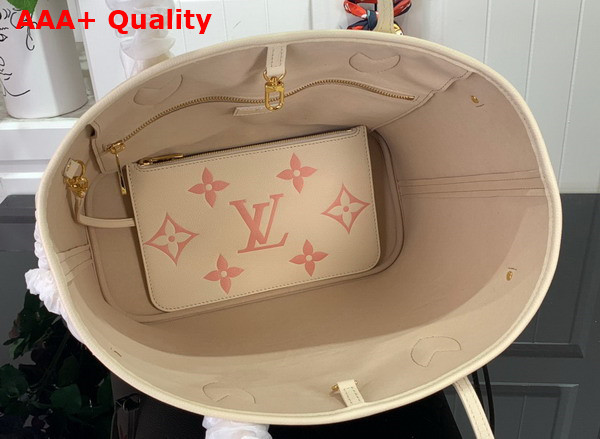 Louis Vuitton Neverfull MM Bicolor Monogram Empreinte Leather Creme Rose Trianon M21579 Replica