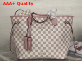 Louis Vuitton Neverfull MM Damier Azur Canvas and Pink Natural Cowhide Leather Trim Replica