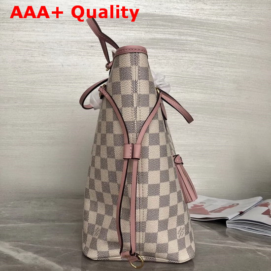 Louis Vuitton Neverfull MM Damier Azur Canvas and Pink Natural Cowhide Leather Trim Replica