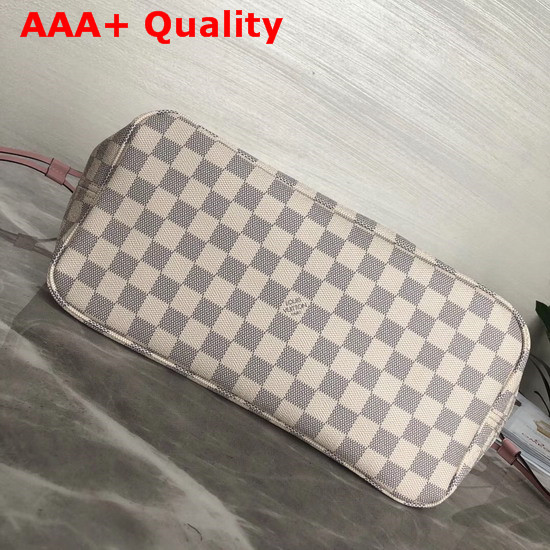 Louis Vuitton Neverfull MM Damier Azur Canvas and Pink Natural Cowhide Leather Trim Replica