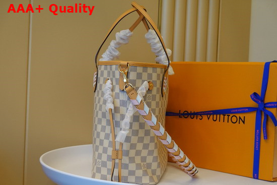 Louis Vuitton Neverfull MM Damier Azur Canvas with a Shoulder Strap in Two Color Braided Leather N50047 Replica