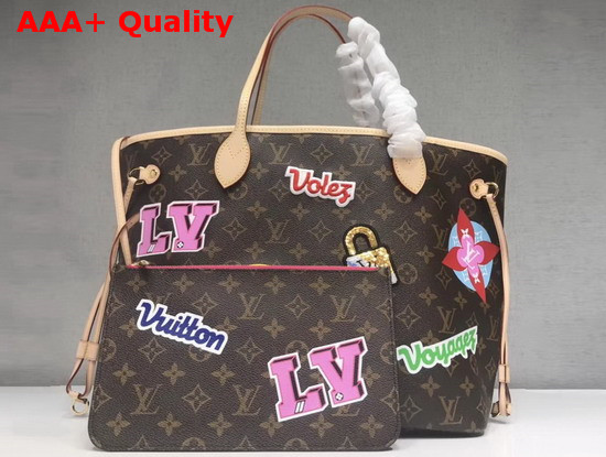 Louis Vuitton Neverfull MM Monogram Coated Canvas with Applied and Printed Patches M43988 Replica