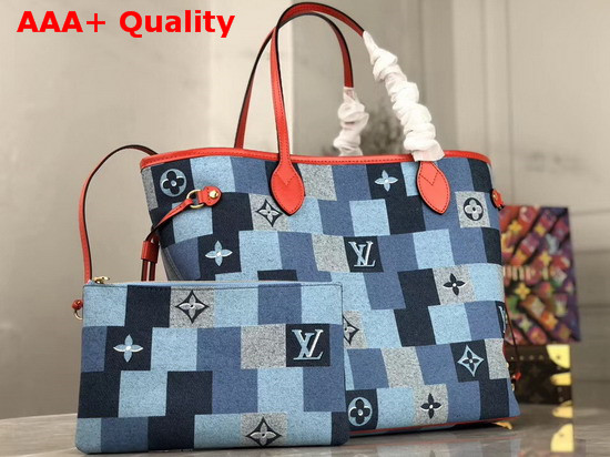 Louis Vuitton Neverfull MM Monogram Denim Canvas with a Pattern of Patchwork Squares M44981 Replica