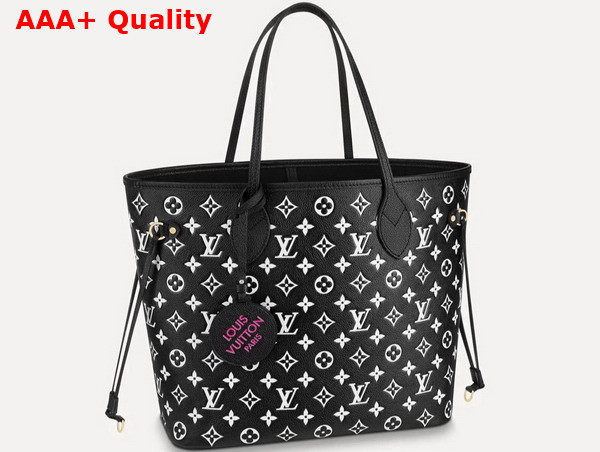 Louis Vuitton Neverfull MM Monogram Empreinte Leather Black White M46103 Replica