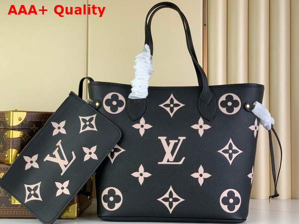 Louis Vuitton Neverfull MM Tote Bag in Black and Beige Monogram Empreinte Leather M58907 Replica