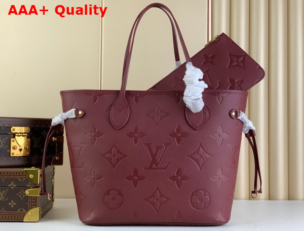 Louis Vuitton Neverfull MM Tote Bag in Burgundy Monogram Empreinte Leather Replica