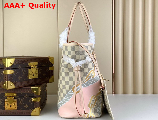 Louis Vuitton Neverfull MM Tote Bag in Damier Azur Coated Canvas with Nautical Print of Ropes and Chains N40471 Replica