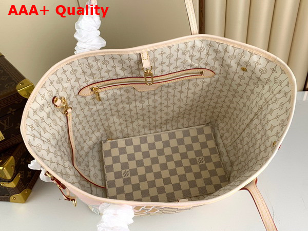 Louis Vuitton Neverfull MM Tote Bag in Damier Azur Coated Canvas with Nautical Print of Ropes and Chains N40471 Replica