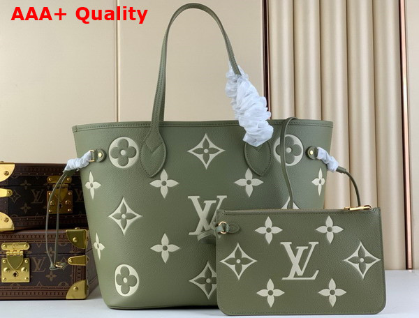 Louis Vuitton Neverfull MM Tote Bag in Khaki Monogram Empreinte Leather Replica