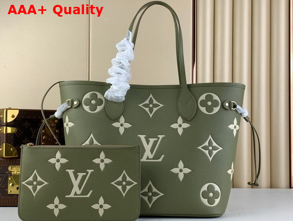 Louis Vuitton Neverfull MM Tote Bag in Khaki Monogram Empreinte Leather Replica