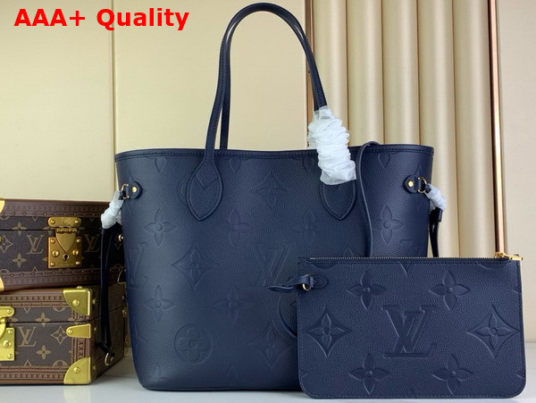 Louis Vuitton Neverfull MM Tote Bag in Navy Blue Monogram Empreinte Leather M47143 Replica