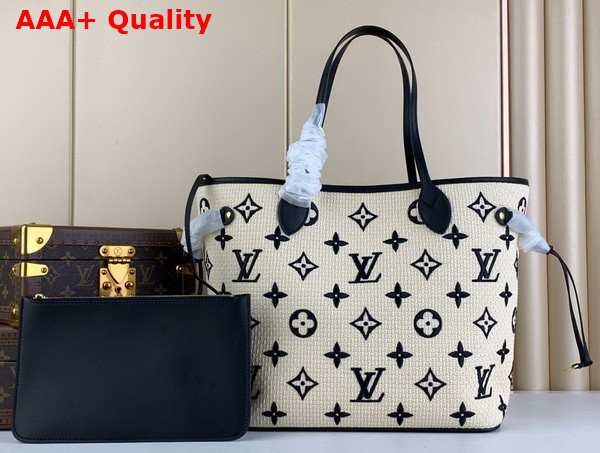 Louis Vuitton Neverfull MM Tote Black Beige Lotus Cotton M22838 Replica