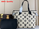 Louis Vuitton Neverfull MM Tote Black Beige Lotus Cotton M22838 Replica