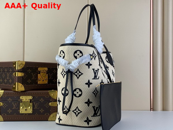 Louis Vuitton Neverfull MM Tote Black Beige Lotus Cotton M22838 Replica