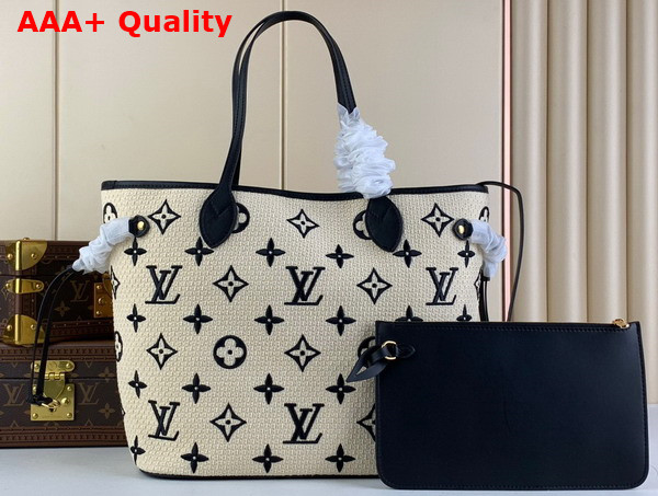 Louis Vuitton Neverfull MM Tote Black Beige Lotus Cotton M22838 Replica