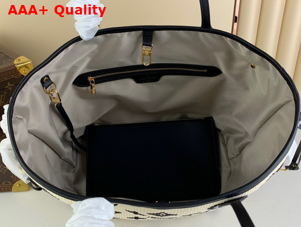 Louis Vuitton Neverfull MM Tote Black Beige Lotus Cotton M22838 Replica