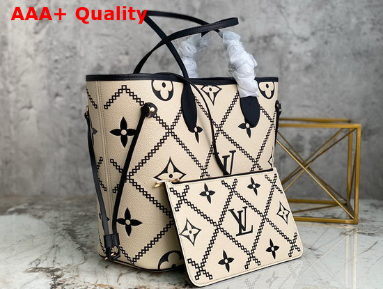 Louis Vuitton Neverfull MM Tote in Creme Monogram Empreinte Leather with Heritage Malletage Pattern M46039 Replica