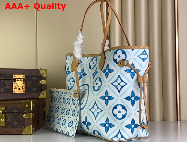 Louis Vuitton Neverfull MM Tote in Lagoon Blue Monogram Tiles Coated Canvas M11263 Replica