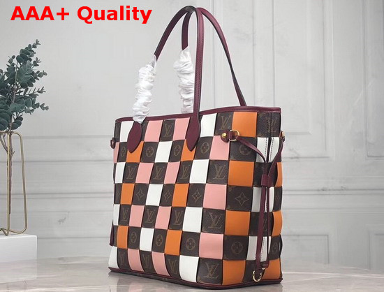 Louis Vuitton Neverfull MM Tote in Monogram Canvas Interwoven with Stripes of Smooth Colored Leather Replica