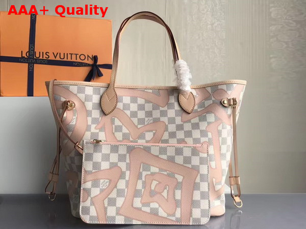 Louis Vuitton Neverfull MM in Damier Azur Canvas Overlaid with a Splashy Monogram Print N41050 Replica