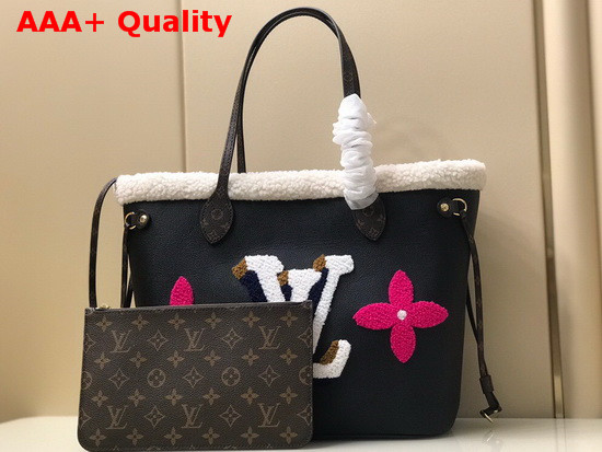 Louis Vuitton Neverfull MM in Grained Black Leather with Luxurious Shearling Trim M56960 Replica