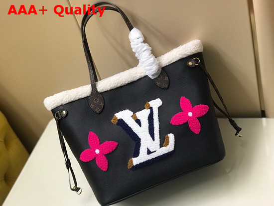 Louis Vuitton Neverfull MM in Grained Black Leather with Luxurious Shearling Trim M56960 Replica