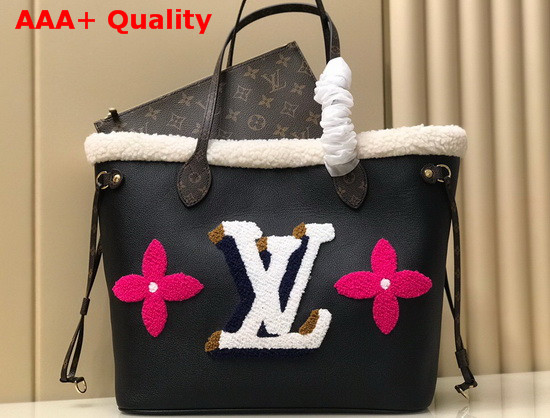 Louis Vuitton Neverfull MM in Grained Black Leather with Luxurious Shearling Trim M56960 Replica