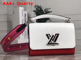 Louis Vuitton New Twist MM Handbag in White Red and Black Epi Leather with Wide Printed Shoulder Strap Replica