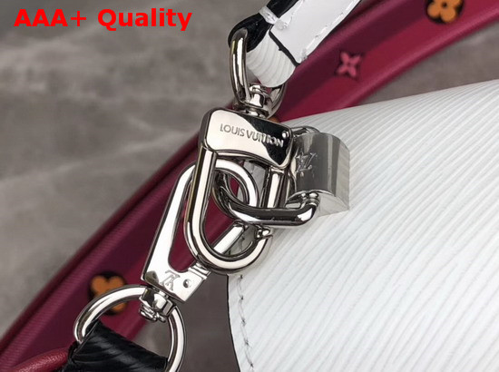 Louis Vuitton New Twist MM Handbag in White Red and Black Epi Leather with Wide Printed Shoulder Strap Replica