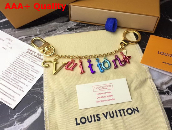 Louis Vuitton New Wave Chain Bag Charm and Key Holder Multi Colored Lettering with a Brass Chain M63748 Replica