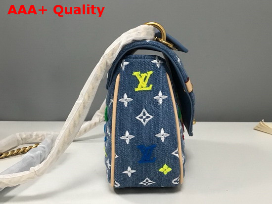 Louis Vuitton New Wave Chain Bag MM in Quilted Denim with Embroidered Monogram Flowers M53692 Replica