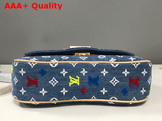 Louis Vuitton New Wave Chain Bag MM in Quilted Denim with Embroidered Monogram Flowers M53692 Replica