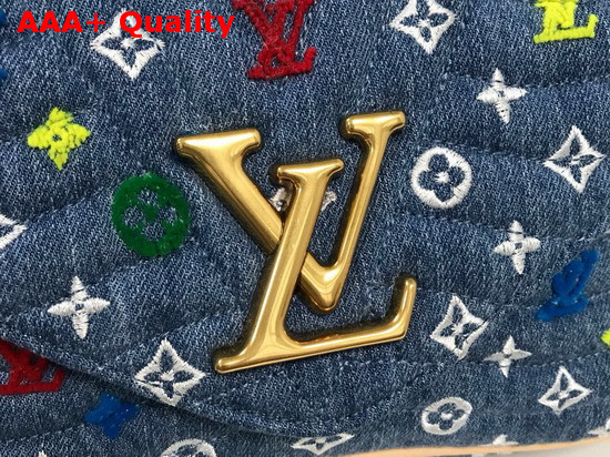 Louis Vuitton New Wave Chain Bag MM in Quilted Denim with Embroidered Monogram Flowers M53692 Replica