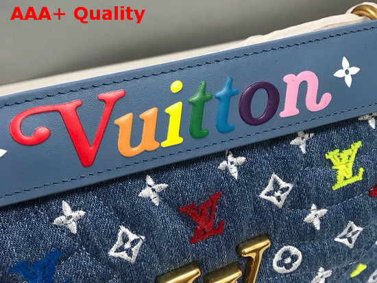 Louis Vuitton New Wave Chain Bag MM in Quilted Denim with Embroidered Monogram Flowers M53692 Replica