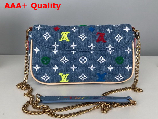 Louis Vuitton New Wave Chain Pochette Blue Embroidered Monogram Denim M67531 Replica