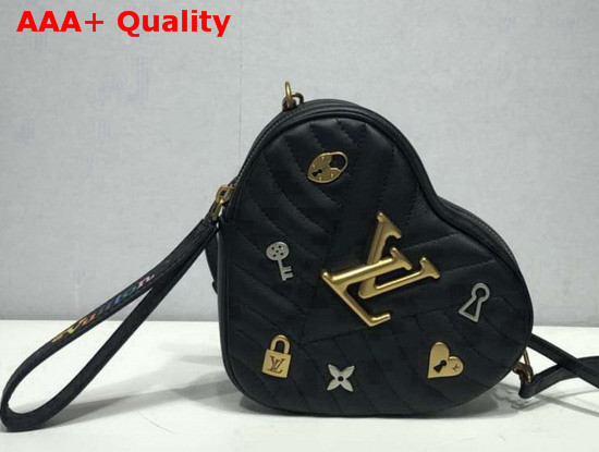 Louis Vuitton New Wave Heart Bag with LV Initials and LV Love Lock Story Symbols Black Replica